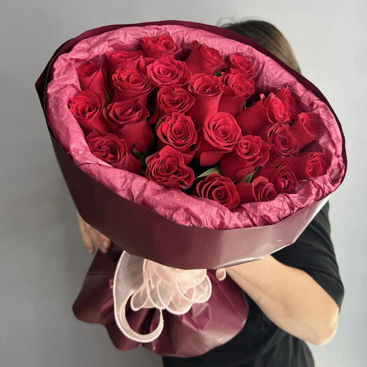 Монобукет бордовый ♥️ Роза одноголовая Кения 🌹🌹🌹 25 шт