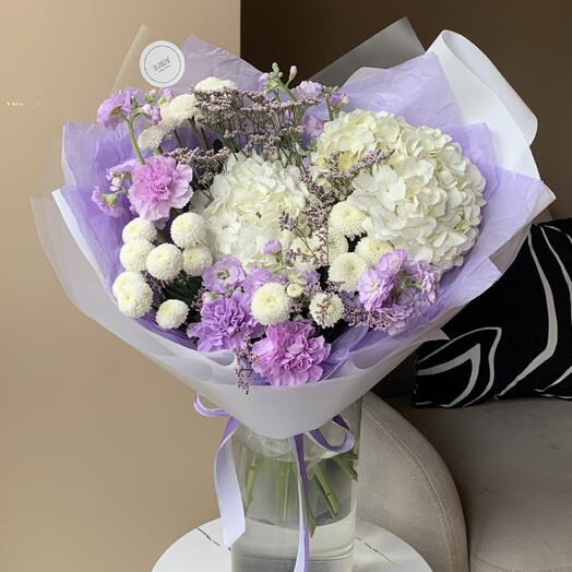 Букет «Лавандовый сироп» с гортензиями и маттиолой💜