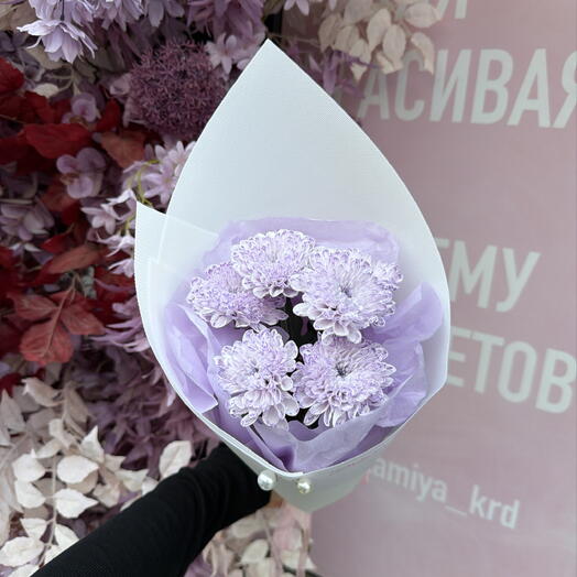 Лавандовая хризантема в конверте с брошкой