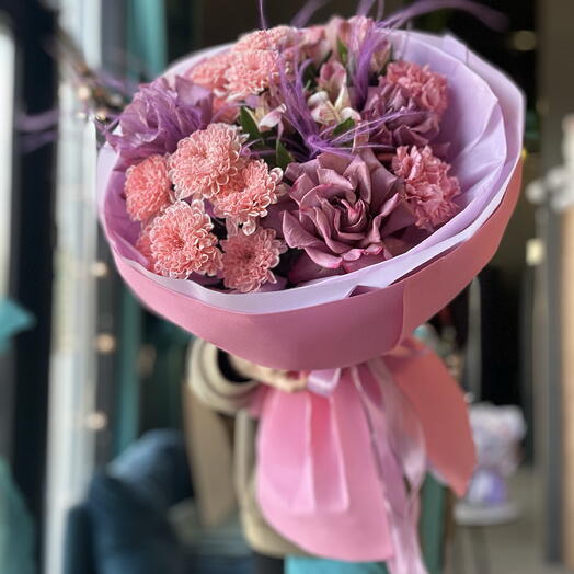 Букет с французскими розами в фиолетовых тонах💜