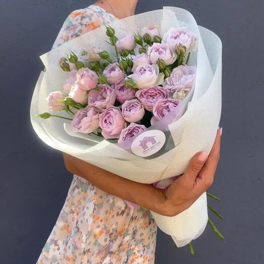 Букет лавандовых кустовых роз, 9 шт