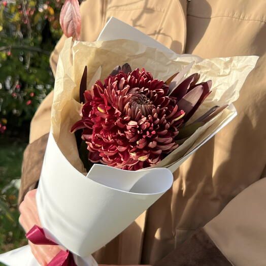 🍁Осенний букет из хризантемы бигуди и леукадендрона