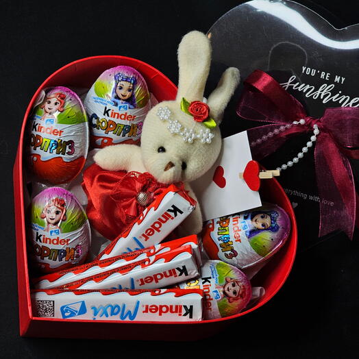 Подарок 🎁 коробка сердце ️ с её любимыми сладостями и мини Зайкой 🥰 "Love❣️Люблю"