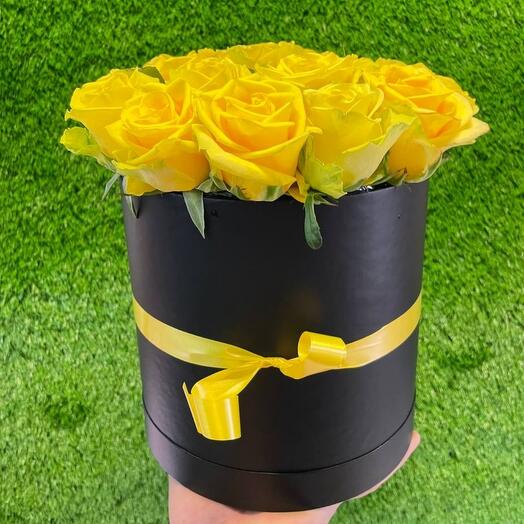 19 yellow roses in a box