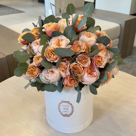 Orange Peony Roses + Spray Roses In Box