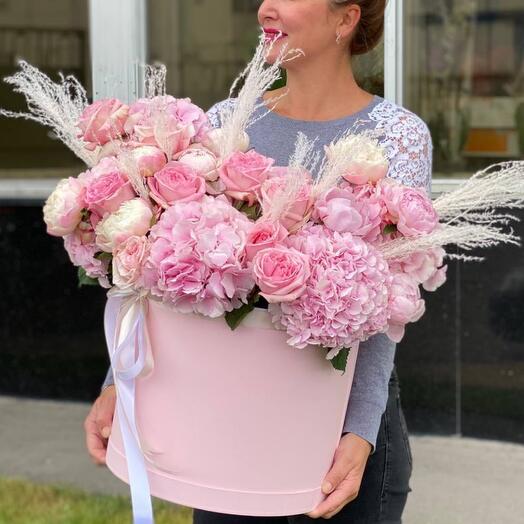 Пионовидные розы с пионами в коробке 💘🌸