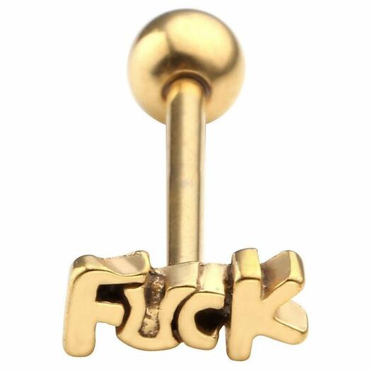 PR-SN-034 Пирсинг в язык штанга золотая FUCK