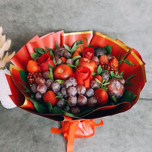 Fruit bouquet with roses,, Bright colors "
