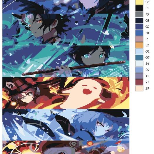 Картина по номерам S187 "Компьютерная игра - Genshin Impact (Геншин Импакт)" 40x80