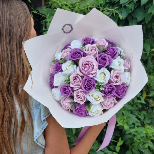 Bouquet of soap roses in a frame