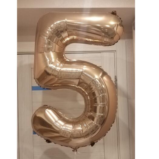 Шар-цифра "5", цвет розовое золото