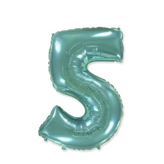 Шар-цифра "5" гелиевый, цвет тиффани