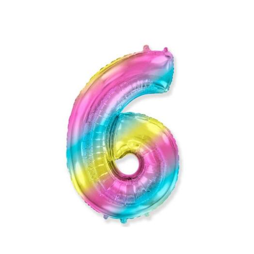 Шар-цифра "6" гелиевый, цвет "радуга"