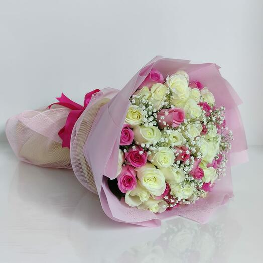 51 Pink White Roses Bouquet