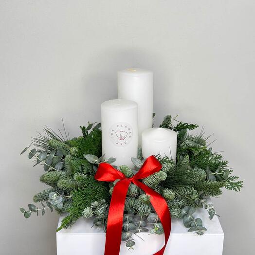 3 candle Christmas centerpiece in green