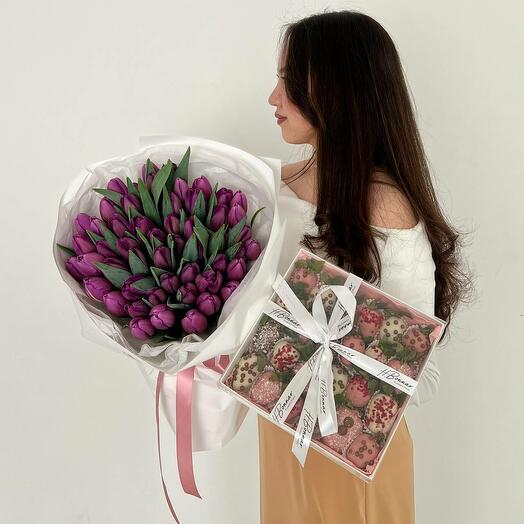 Сет тюльпаны + клубника