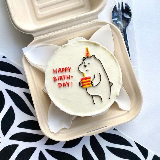 Бенто торт «Happy birthday» с мишкой праздничным на подарок