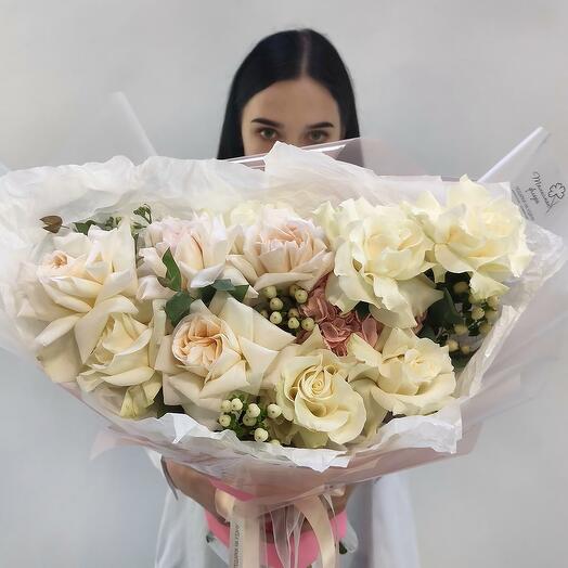 Tears of an angel bouquet of unusual roses with hydrangea