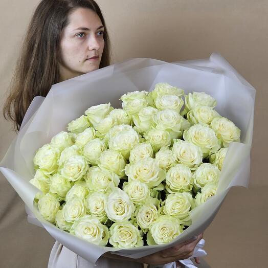 Bouquet of white tall roses 51 pieces (318)
