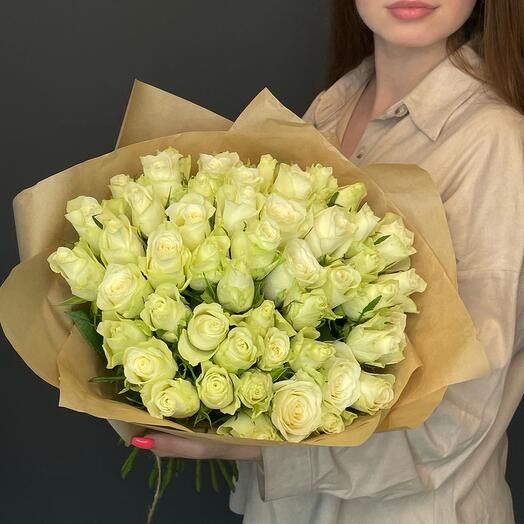 A beautiful bouquet of 51 white roses 40cm in a craft package