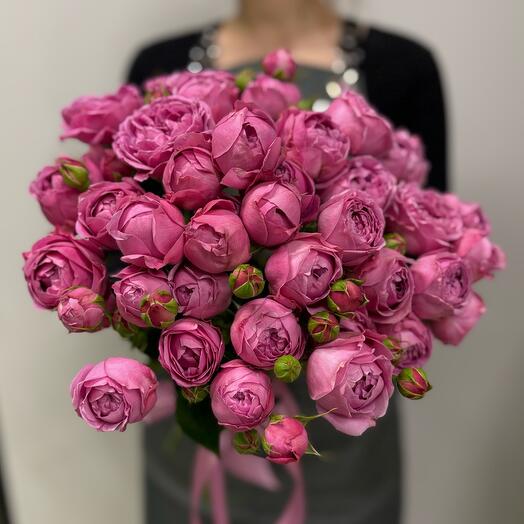Bouquet of 9 Misty Bubbles Bush Roses with Satin Ribbon