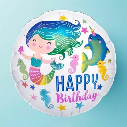 Шар гелий Happy Birthday русалка. Foil helium balloon Happy birthday mermaid