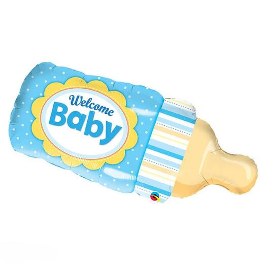 Giant Welcome Baby Bottle Blue Foil Balloon