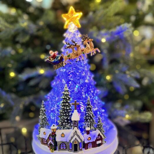 Christmas tree with village, LED-silver