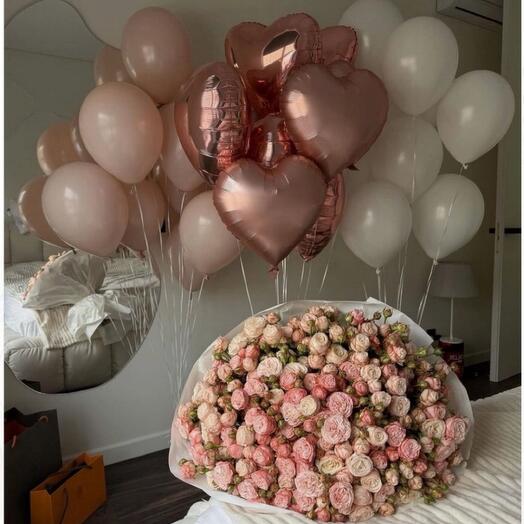 Комбо «Boombastic!» – 51 пиановидная роза и воздушные шары 🎈🌹