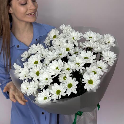 Монобукет из 9 белых кустовых хризантем