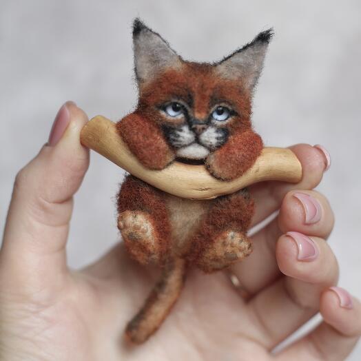 Брошь котенк каракет из шерсти