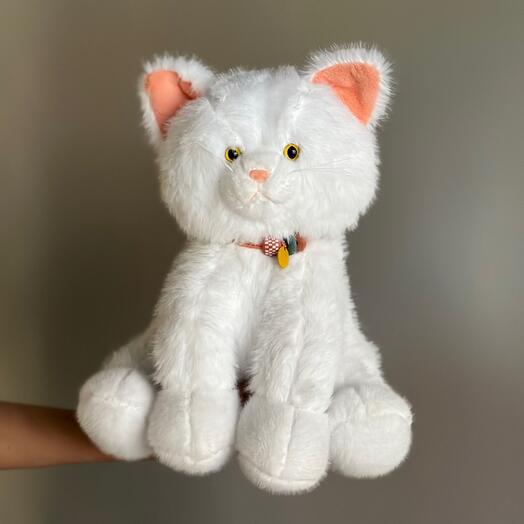 Мягкая игрушка Котик Обормотик с ошейником белый