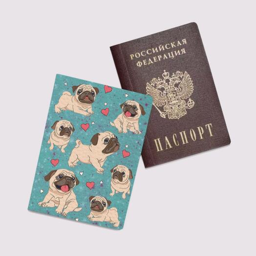 Обложка на паспорт женская, для документов "Мопсики"