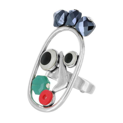 Кольцо TARATATA, Bidule, разъемное,со смолой и бусинами, TT-W23-05413-10M серебристый