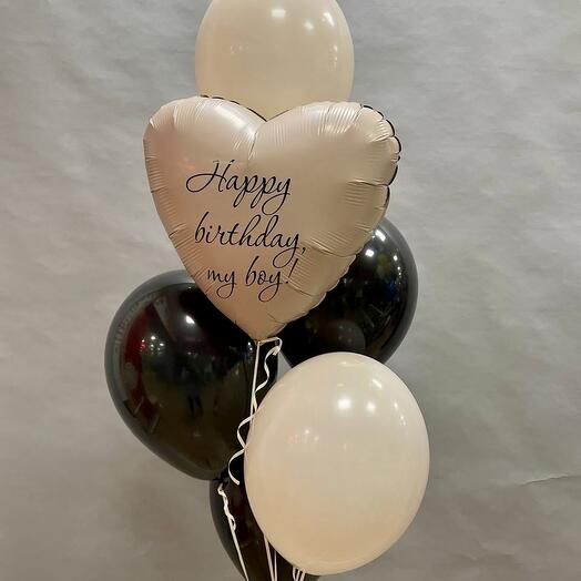 Фонтан из шаров с надписью «Happy Birthday, my boy!»