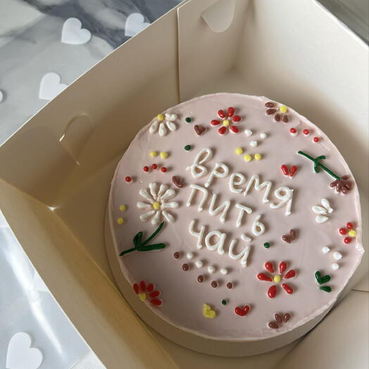 Бенто-торт «Время пить чай» к чаю без повода с цветами