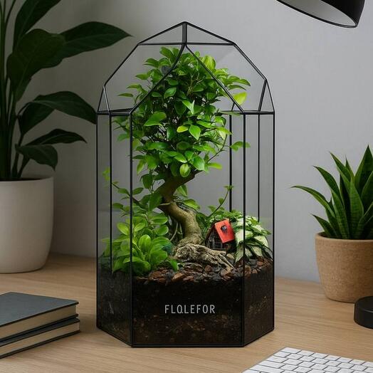 Флорариум с деревом бонсай лигуструмом "Большой дом"