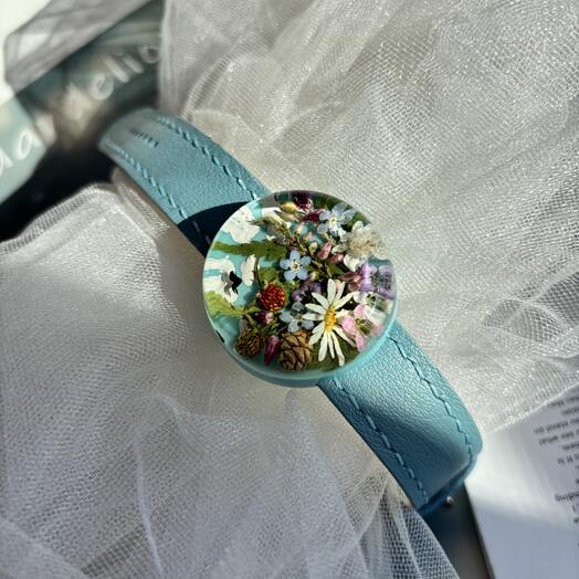Браслет из эпоксидной смолы настоящие сухоцветы клубника шишка Счастливые часов не наблюдают кожаный ремешок