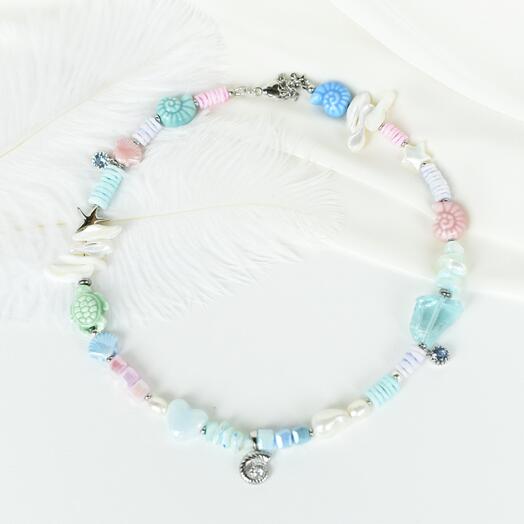 Чокер SUNRISE в морском стиле 40-45 см,  фарфор, жемчуг, перламутр, аквакварц