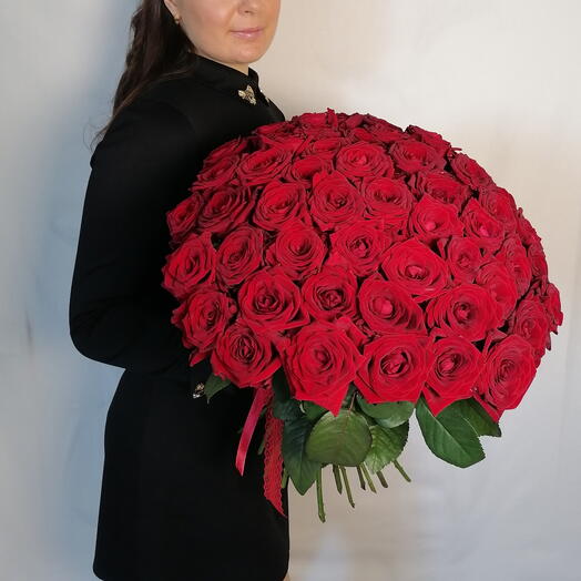 💋Букет с доставкой 24/7 PERVOЦВЕТ" из 51 красной розы под ленту🌹