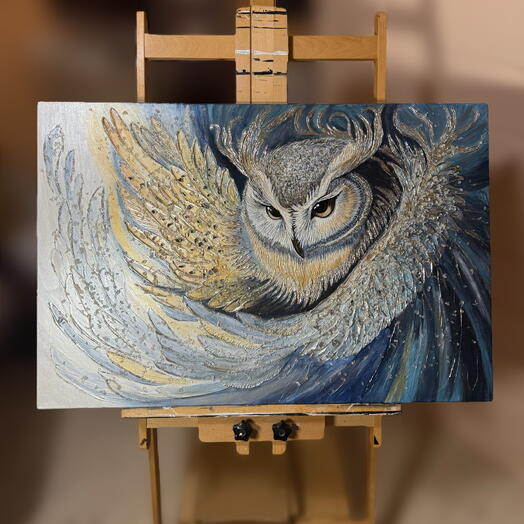 Декоративное панно в объемной технике 70*110 сказочный филин