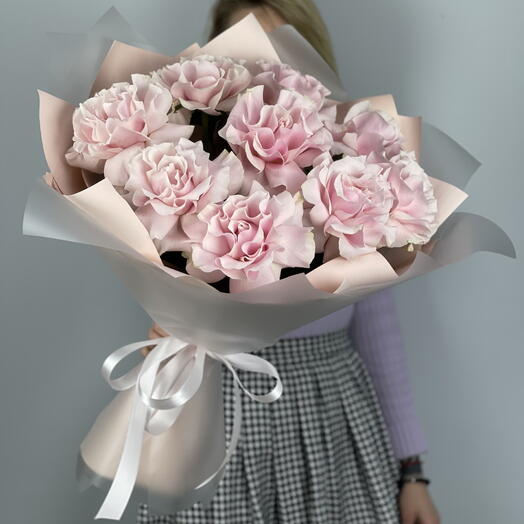 Букет из 9 французских розовых роз (8)