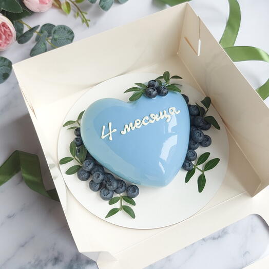 💙 Муссовый торт детский Сердце с ягодами голубики на месяц малышу 🫐🌱