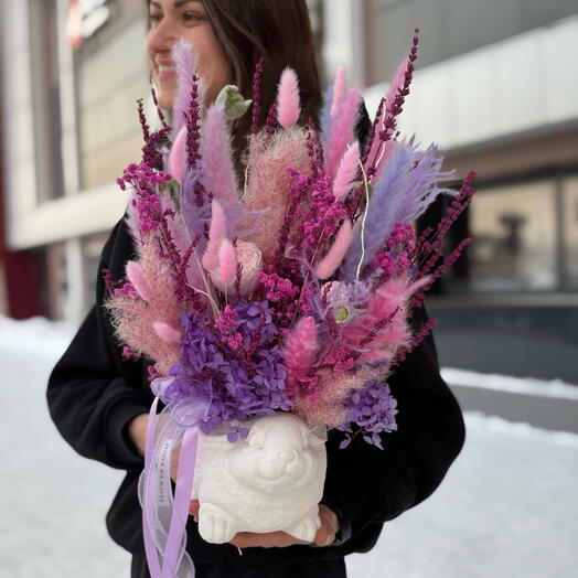 Сухоцветы «Кролик и Розы»