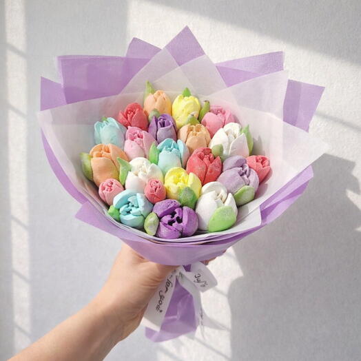 Мини букет зефирных тюльпанов ассорти — съедобный подарок ручной работы