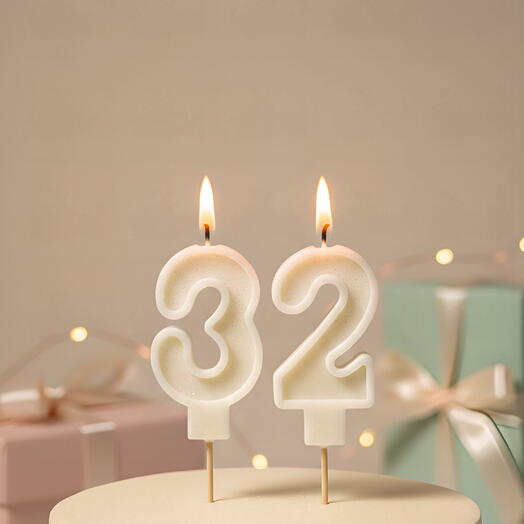 Свеча-цифра «32» молочная, 7 см, соевый воск, ручная работа