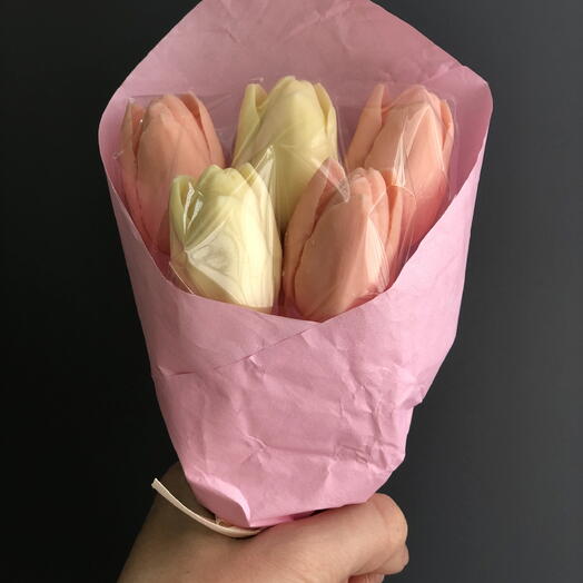 Шоколадные тюльпаны 5 шт. (Бело-розовые)