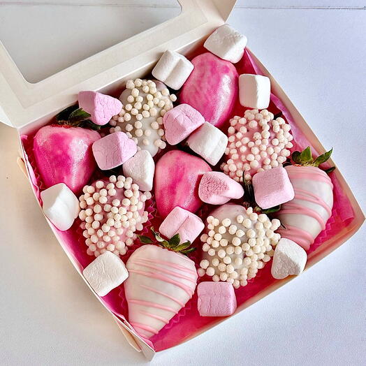 Бокс из клубники в шоколаде с маршмеллоу «для любимой» 🎀 9-12 шт