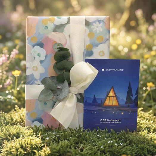 Подарочный сертификат на отдых в глэмпинге 20 000 ₽ –– в подарочной упаковке