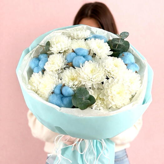 🤍«Cotton Blue Sky» Букет с хлопком💙
